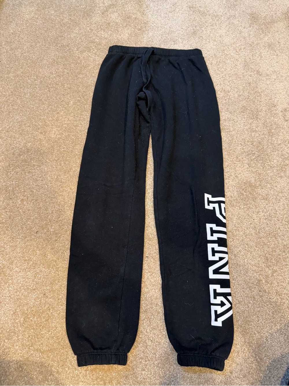 PINK Victoria's Secret Black Jogger Sweatpants with White Side Logo Size XS